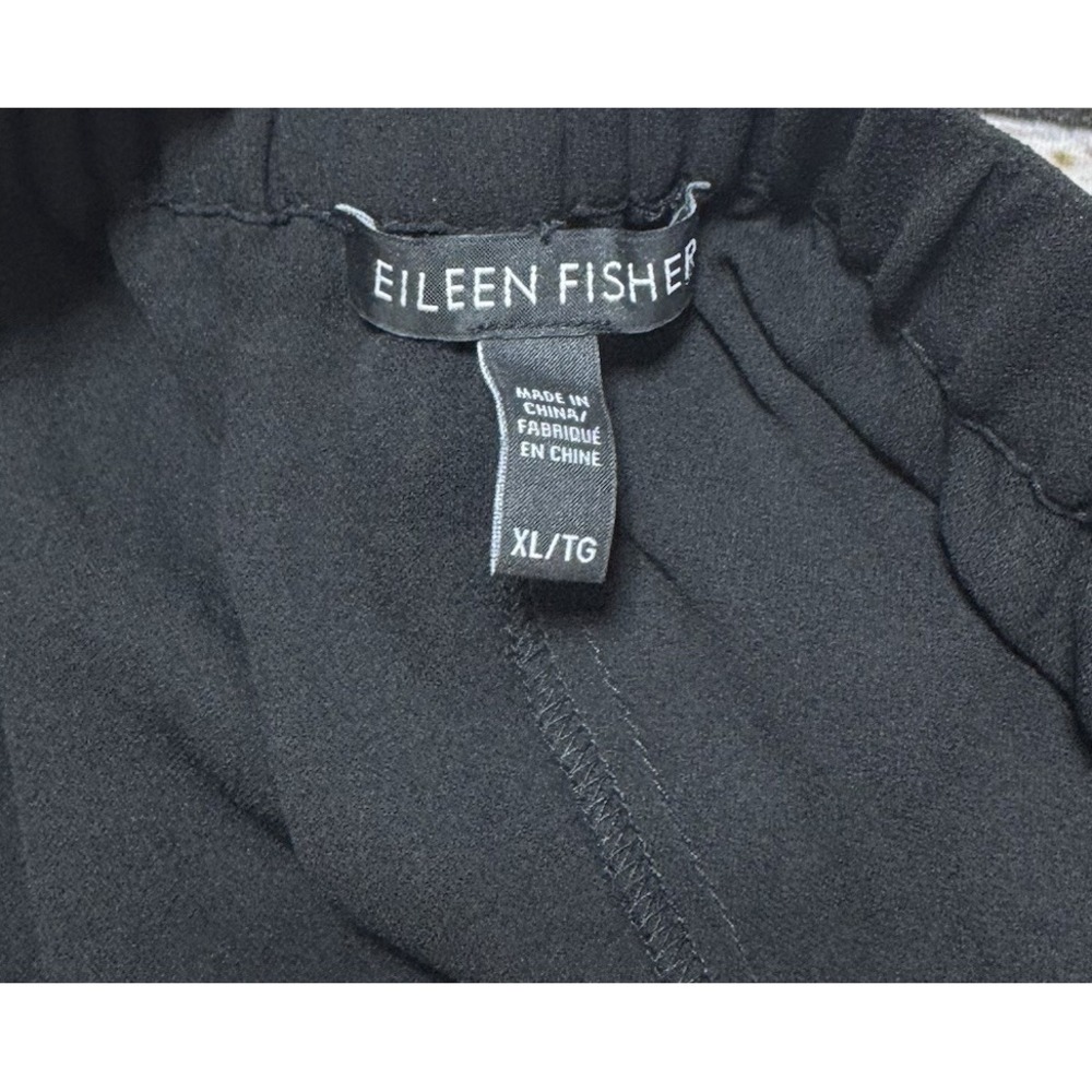 Eileen Fisher XL Wrap Front Black 100% Silk Crepe Wide Leg Cropped Pull On Pants - Picture 4 of 6
